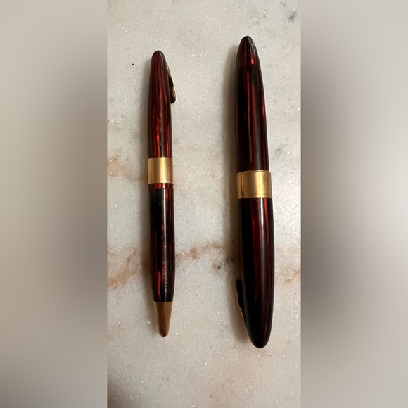 Vintage Sheaffer’s Resin White Dot Lifetime Pen/Pencil In Box 14 K Gold Nib - Picture 2 of 10